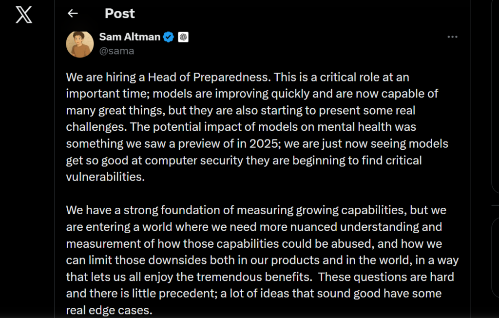 Sam Altman’s X post
